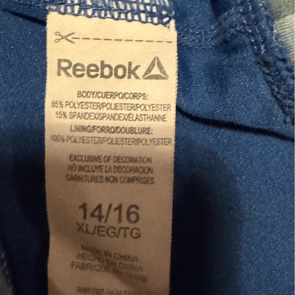 Reebok Girl's Thrive Long Line Camo Print Sports Bra Blue & Green Size 14/16 XL - Picture 2 of 7